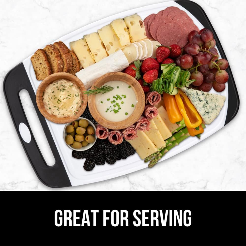 GORILLA GRIP BPA-Free Reversible Kitchen Cutting Board Set of 3, US Designed, Nonporous, Juice Grooves Catch Liquid, Slip Resistant Border, Durable Food Chopping Boards, Holiday Prep Essentials, Black