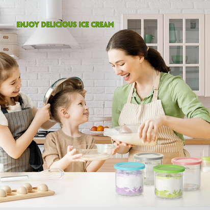 For Ninja Creami Pints and Lids - Pack of 4, Compatible with NC299AMZ and NC300s Series Creamer Accessories, Replacement Cups for Ninja Creami Pints BPA-Free and Dishwasher Safe Colored Covers