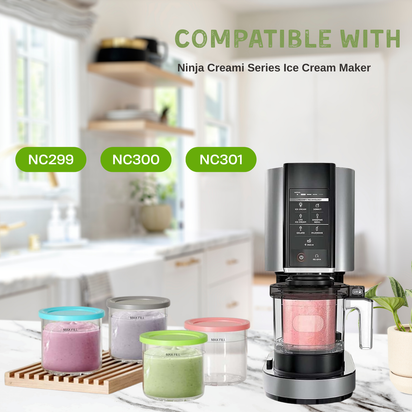 For Ninja Creami Pints and Lids - Pack of 4, Compatible with NC299AMZ and NC300s Series Creamer Accessories, Replacement Cups for Ninja Creami Pints BPA-Free and Dishwasher Safe Colored Covers