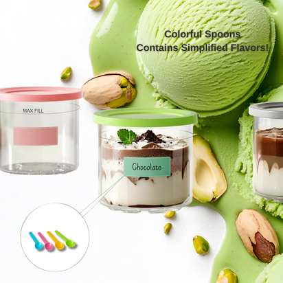 For Ninja Creami Pints and Lids - Pack of 4, Compatible with NC299AMZ and NC300s Series Creamer Accessories, Replacement Cups for Ninja Creami Pints BPA-Free and Dishwasher Safe Colored Covers