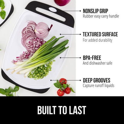 GORILLA GRIP BPA-Free Reversible Kitchen Cutting Board Set of 3, US Designed, Nonporous, Juice Grooves Catch Liquid, Slip Resistant Border, Durable Food Chopping Boards, Holiday Prep Essentials, Black