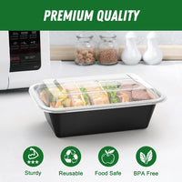 50 Pack (100-Piece) 24 oz Meal Prep Containers Reusable with Lids, Sturdy Leakproof & Food Safe, Microwave, Freezer, Dishwasher Safe Prep Containers, To Go Take Out Plastic Food Storage