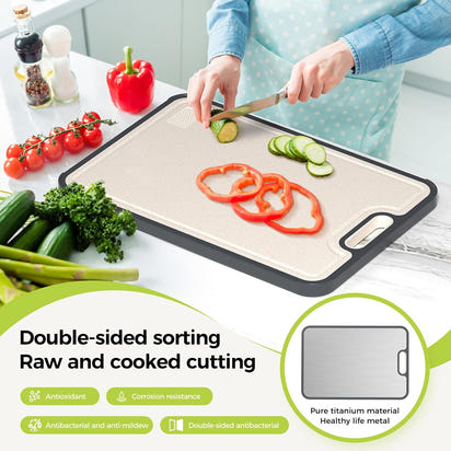 Titanium Cutting Board for Kitchen, Cutting Board Double Sided Food Grade, Pure Titanium/PP, Easy to Clean Large Size 16”×11”