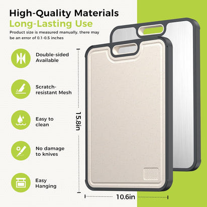 Titanium Cutting Board for Kitchen, Cutting Board Double Sided Food Grade, Pure Titanium/PP, Easy to Clean Large Size 16”×11”