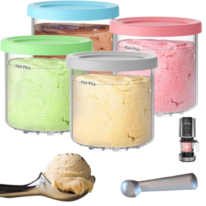For Ninja Creami Pints and Lids - Pack of 4, Compatible with NC299AMZ and NC300s Series Creamer Accessories, Replacement Cups for Ninja Creami Pints BPA-Free and Dishwasher Safe Colored Covers